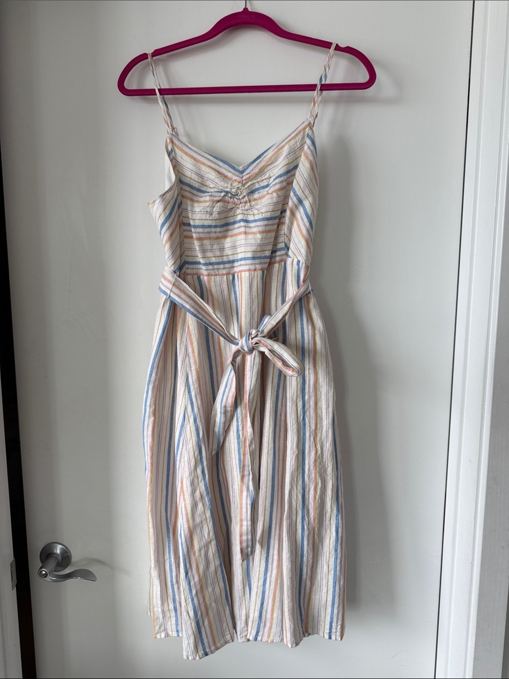 GAP Cream Midi Dress with Multicolored Stripes